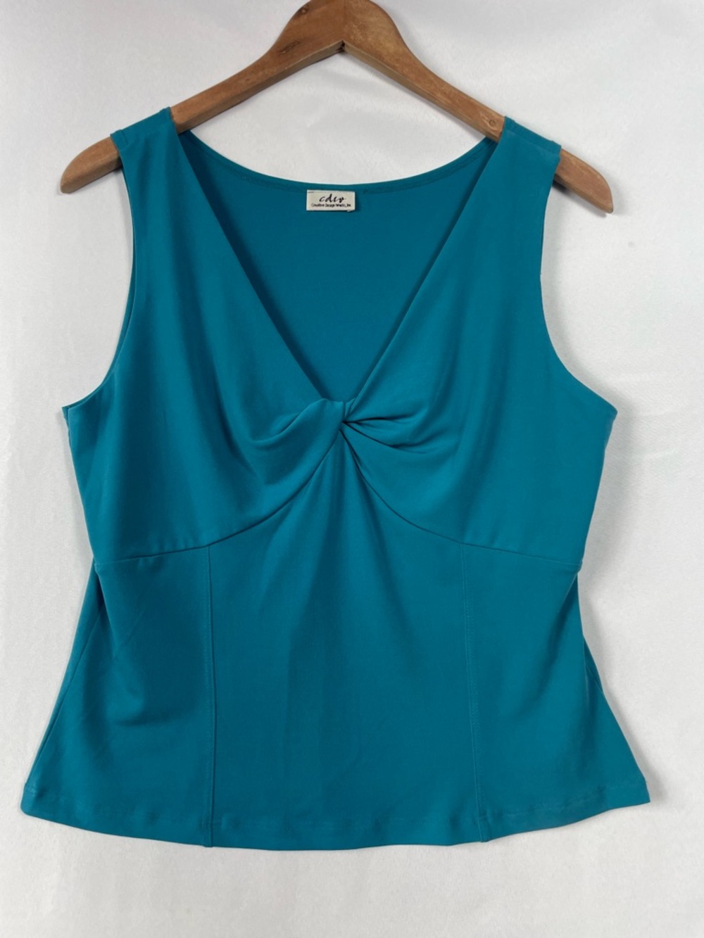 CDW Teal Tank Top Sleeveless Blouse XL Knot Twist Form Fitting Y2K Office Siren